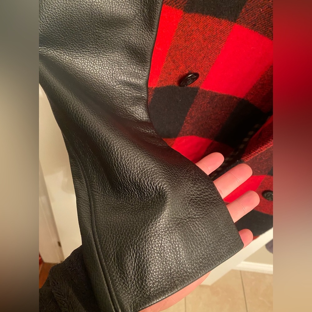 SOLD Outclass Plaid Wool and Leather Coat - Picture 6 of 11